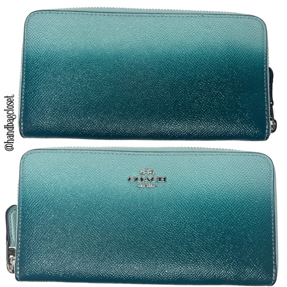 Coach Handbags - Coach Ombre Crossgrain Leather Zip Around Wallet F22808 Sea Green Teal